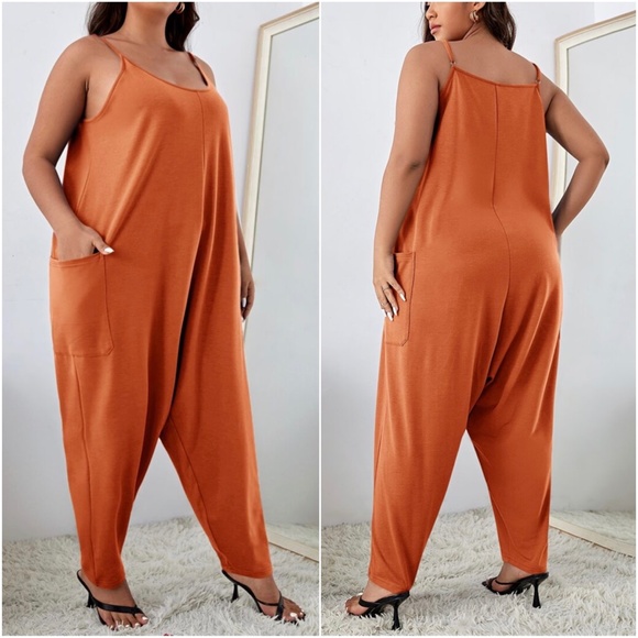 Plus Boho Black Loose Fit pockets Cami Jumpsuit - Picture 5 of 7